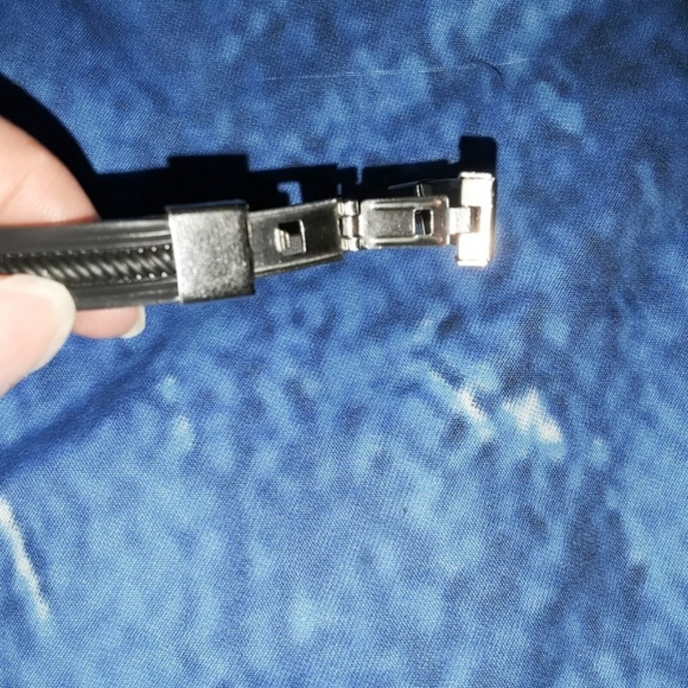 Men's Black Vegan Leather Stainless Steel Bracelet - Picture 5 of 6